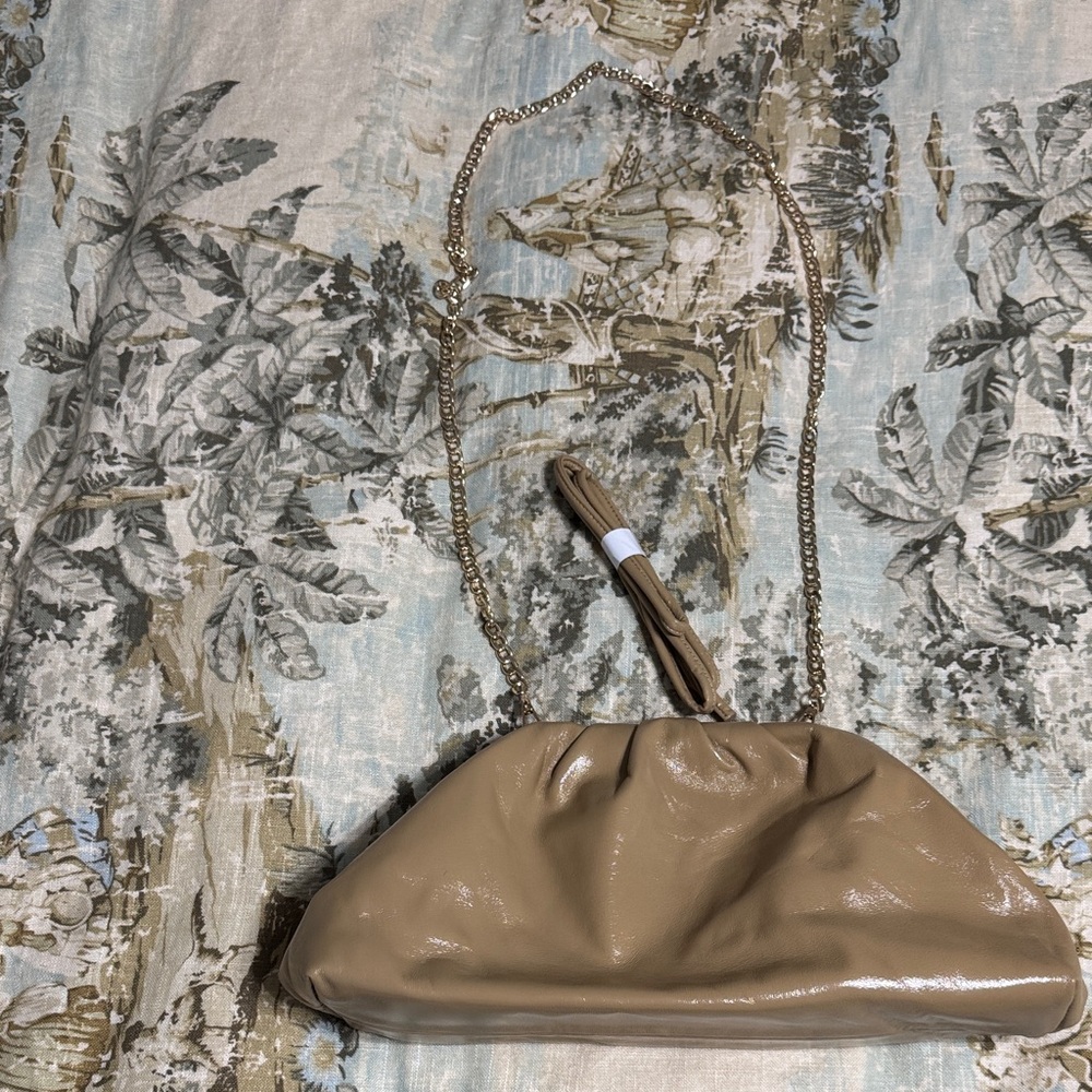 Anthropologie Brown Tan Patent Leather Hand Bag with 2 straps
